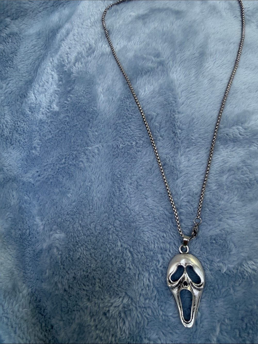 Silver-tone Scream Mask Pendant Necklace - Women Jewelry